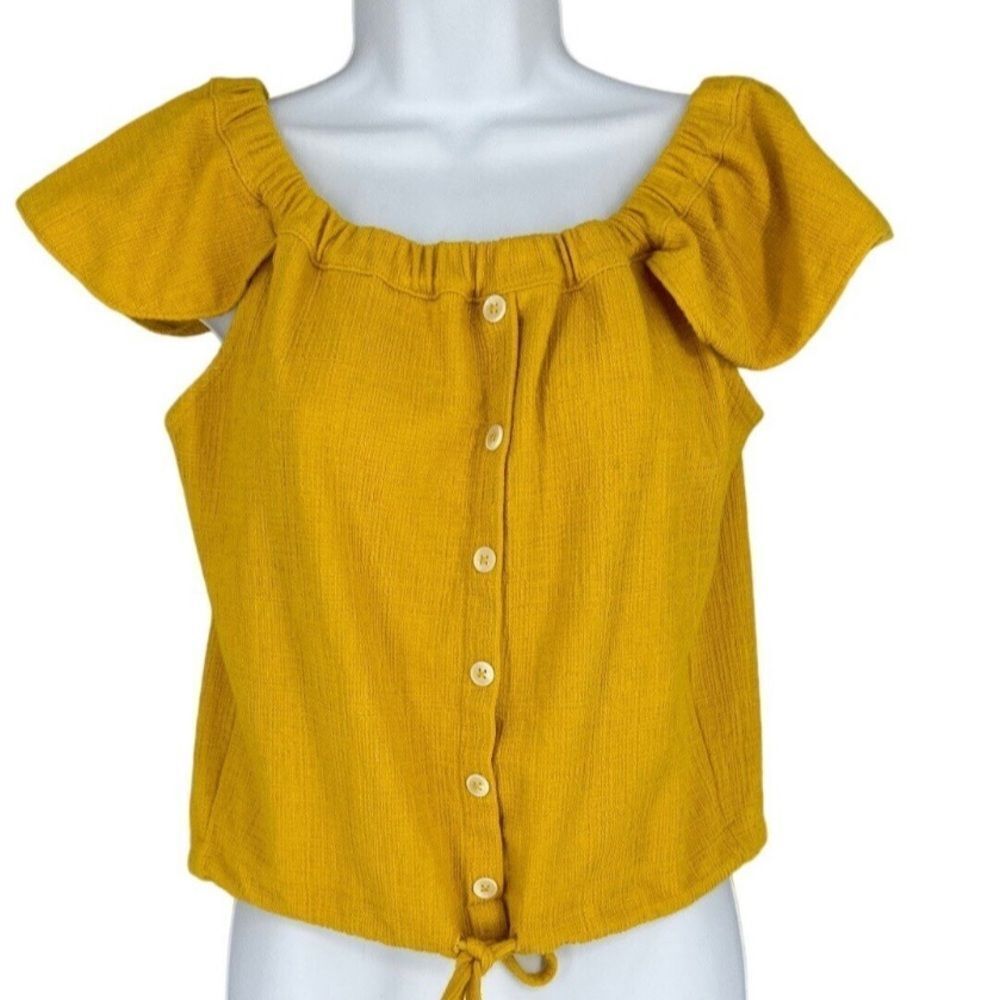 Madewell Texture & Thread off-the-shoulder top yellow cotton blend fabric medium